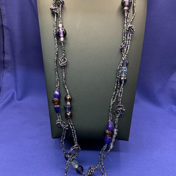 Super Long Coldwater Creek Shades of Purple Glass Bead Necklace - Picture 7 of 13